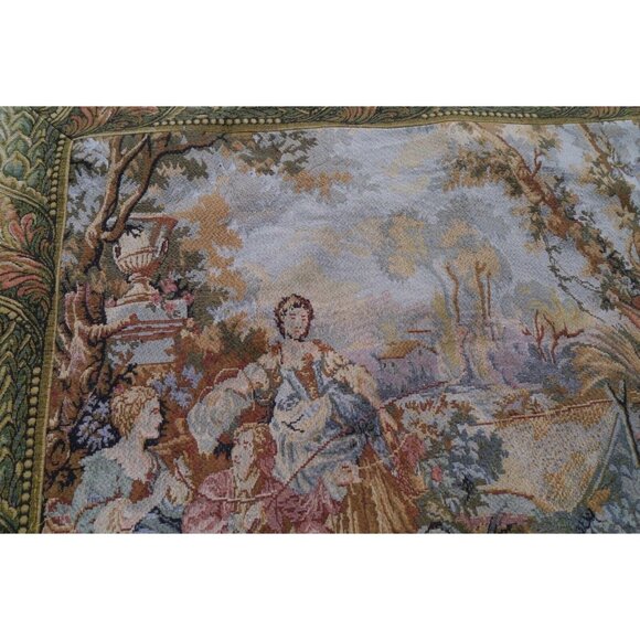 VTG Woven Tapestry Wall Hanging French Landscape Romantic by Sea Gull 43"x33.5" - Picture 7 of 15